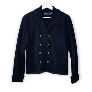 Vintage Eagle Eye Black Button Up Cardigan Sweater Boiled Wool Womens Size Small